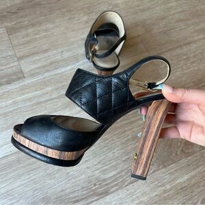 Chanel Black Wood Heeled Sandals